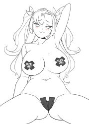 Rule 34 | 1girl, absurdres, blush, breasts, greyscale, highres, large breasts, long hair, looking at viewer, monochrome, nicole demara, nya (73809635), pink hair, zenless zone zero