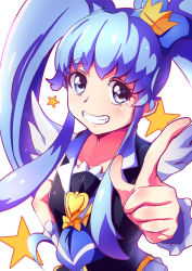 Rule 34 | 10s, 1girl, bad id, bad pixiv id, blue eyes, blue hair, blush, brooch, crown, cure princess, eyelashes, grin, hair ornament, hair ribbon, happinesscharge precure!, happy, heart, heart brooch, long hair, looking at viewer, magical girl, matching hair/eyes, okb329, precure, ribbon, shirayuki hime, shirt, skirt, smile, solo, twintails, vest, wrist cuffs