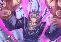 1boy absurdres beard boku_no_hero_academia facial_hair fingernails gentle_criminal grey_hair highres male_focus water_drop yomoyama_yotabanashi