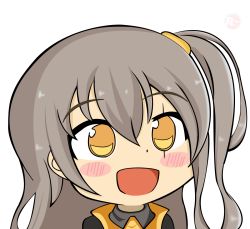 Rule 34 | blush stickers, chibi, child, girls&#039; frontline, gyate gyate, happy, open mouth, portrait, silver hair, solo, ump45 (girls&#039; frontline), white background, yellow eyes