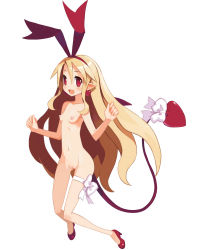 Rule 34 | 1girl, :d, blonde hair, blush, demon girl, demon tail, demon wings, disgaea, disgaea d2, earrings, fang, female focus, flat chest, flonne, flonne (fallen angel), full body, hair ornament, hair ribbon, harada takehito, high heels, highres, jewelry, leg ribbon, long hair, looking at viewer, navel, nipples, nude, open mouth, pointy ears, pussy, red eyes, ribbon, shoes, simple background, smile, solo, tail, tail ornament, tail ribbon, third-party edit, uncensored, white background, wings