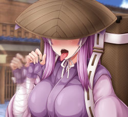 Rule 34 | animal ears, backpack, bag, bandages, blush, breasts, rabbit ears, hat, light purple hair, monaka (gatinemiku), monk, open mouth, reisen udongein inaba, sexually suggestive, tongue, tongue out, touhou