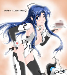 Rule 34 | 1girl, aperture science handheld portal device, asakura ryouko, blue eyes, blue hair, cake, censored, censored food, choker, cosplay, crossover, crossxaber, english text, food, glados, glados-tan, glados (cosplay), knife, long hair, matching hair/eyes, md5 mismatch, meme, one eye closed, pastry, personification, plate, portal (series), portal 1, pov, resolution mismatch, smile, solo, source larger, suzumiya haruhi no yuuutsu, the cake is a lie (meme), thighhighs, valve, wink