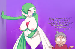 Rule 34 | 2girls, aftersex, against wall, arm up, belly, blush, bob cut, breasts, breath, collarbone, colored skin, constricted pupils, cowboy shot, creatures (company), cum, cum in pussy, cumdrip, english text, female focus, game freak, gardevoir, gen 3 pokemon, geshkaw, glasses, gradient background, green hair, green skin, grey hair, hair over one eye, half-closed eyes, hand on own stomach, heart, heart-shaped pupils, huge breasts, lactation, leaning forward, long sleeves, multicolored skin, multiple girls, nintendo, nipples, nose blush, old, old woman, one eye covered, opaque glasses, open mouth, outstretched arm, pince-nez, pokemon, pokemon (creature), pregnant, profanity, projectile lactation, purple background, raised eyebrow, red eyes, red shirt, round eyewear, shiny skin, shirt, short hair, shrugging, simple background, speech bubble, standing, steam, steaming body, sweat, symbol-shaped pupils, talking, thick thighs, thighs, tongue, tongue out, topknot, two-tone skin, white skin