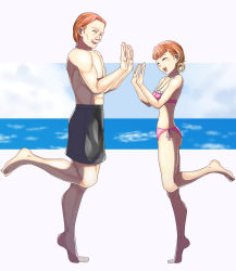 Rule 34 | 1boy, 1girl, absurdres, annette fantine dominic, bikini, father and daughter, fire emblem, fire emblem: three houses, gilbert pronislav, height difference, highres, muscular, nintendo, orange hair, red hair, swimsuit, tagme