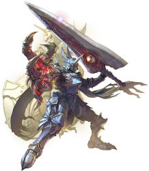 Rule 34 | 1boy, absurdres, arm up, armor, evil, eyeball, fighting stance, full body, helmet, highres, holding, holding sword, holding weapon, horns, huge weapon, kawano takuji, male focus, nightmare (soulcalibur), official art, red eyes, simple background, single horn, solo, soul calibur, soul edge (weapon), soulcalibur, soulcalibur vi, sword, weapon