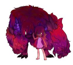 Rule 34 | 1girl, child, fukurou (owl222), fur, gradient hair, heterochromia, horns, monster, monster girl, multicolored hair, original, purple eyes