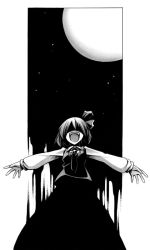 Rule 34 | 1girl, darkness, embodiment of scarlet devil, female focus, greyscale, monochrome, moon, ribbon, rumia, short hair, solo, touhou, uccow