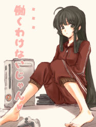 Rule 34 | 1girl, barefoot, black eyes, black hair, console, controller, feet, female focus, game console, game controller, gamepad, houraisan kaguya, kuronuko neero, long hair, matching hair/eyes, neet, product placement, red ring of death, sitting, sketch, solo, text focus, touhou, track suit, xbox, xbox 360