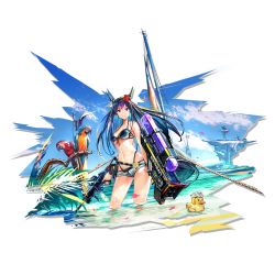 Rule 34 | 1girl, arknights, bare arms, bare shoulders, bikini, bird, black bikini, blue hair, blue sky, breasts, ch&#039;en (arknights), ch&#039;en the holungday (arknights), ch&#039;en the holungday (elite ii) (arknights), cloud, cowboy shot, day, dragon horns, elite ii (arknights), flower, grey shorts, gun, hair flower, hair ornament, halterneck, highleg, highleg bikini, highres, holding, holding gun, holding weapon, horns, long hair, looking at viewer, medium breasts, micro shorts, navel, official alternate costume, official art, outdoors, parrot, pink eyes, red flower, rubber duck, shorts, sky, solo, standing, stomach, swimsuit, thighs, transparent background, wading, water, weapon, yui (niikyouzou)