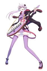 Rule 34 | 1girl, bad id, bad pixiv id, camisole, full body, headset, highres, hood, hoodie, instrument, keyboard (instrument), open mouth, popepe, purple eyes, purple hair, purple thighhighs, skirt, solo, speaker, thighhighs, transparent background, twintails, vocaloid, voiceroid, yuzuki yukari