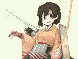 Rule 34 | 1girl, black hair, bow (weapon), female focus, frfr, hiryuu (kancolle), japanese clothes, kantai collection, kimono, open mouth, quiver, short hair, solo, weapon