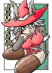 Rule 34 | 1girl, animal ears, ass, bad anatomy, blush, breasts, earrings, eldena, final fantasy, final fantasy tactics, final fantasy tactics advance, finger sucking, finger to mouth, green eyes, hat, jewelry, large breasts, poorly drawn, rabbit ears, red mage (final fantasy), sitting, solo, thighhighs, viera