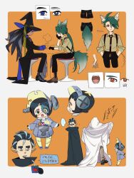 Rule 34 | ..., 2boys, 3girls, ahoge, animal ears, black cloak, black footwear, black gloves, black headwear, black pants, blue gloves, border, cloak, closed mouth, commentary request, creatures (company), dress, drinking straw, fangs, fangs out, game freak, geeta (pokemon), ghost costume, gloves, grey dress, grey footwear, grey jacket, halloween, halloween costume, hands in pockets, hassel (pokemon), hat, highres, holding, jacket, larry (pokemon), long sleeves, multiple boys, multiple girls, nintendo, open clothes, open jacket, pants, pantyhose, pokemon, pokemon sv, poppy (pokemon), rika (pokemon), shimogamo koushi, shirt, shoes, sitting, sleeves rolled up, speech bubble, spoken ellipsis, standing, steam, stool, tail, translation request, vampire costume, white border, witch, witch hat, yellow pantyhose