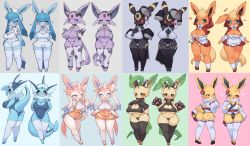 Rule 34 | 6+girls, animal ears, animal print, bell, collage, cosplay, cow ears, cow girl, cow horns, cow print, creatures (company), esokir, espeon, flareon, flower hair ornament, furry, game freak, gen 1 pokemon, gen 2 pokemon, gen 4 pokemon, gen 6 pokemon, glaceon, heart, highres, horns, japanese clothes, jiangshi costume, jolteon, leafeon, maid, miko, multiple girls, nintendo, nurse cosplay, nurse costume, nurse headdress, pokemon, pokemon (creature), rikose, source request, swimsuit, sylveon, umbreon, vaporeon