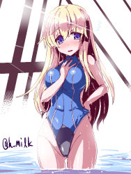 Rule 34 | 10s, 1girl, adapted costume, atago (kancolle), blonde hair, blue eyes, competition swimsuit, female focus, kantai collection, long hair, miuku (marine sapphire), one-piece swimsuit, pool, rei no pool, solo, swimsuit