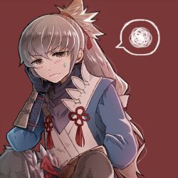 Rule 34 | 1boy, bad id, bad twitter id, fire emblem, fire emblem fates, japanese clothes, looking at viewer, male focus, nintendo, ponytail, red background, silver hair, simple background, solo, takumi (fire emblem), v-shaped eyebrows