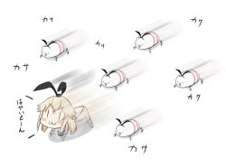 Rule 34 | 10s, :3, all fours, anchor hair ornament, blonde hair, blush stickers, chibi, closed mouth, hair ornament, hairband, kantai collection, kurono nekomaru, long hair, open mouth, shimakaze (kancolle), simple background, solo, translation request, white background, | |