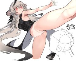 Rule 34 | 1boy, 1girl, accidental exposure, animal ears, arm up, armpits, artist name, black dress, blue archive, blush, breasts, china dress, chinese clothes, dated, dress, faceless, faceless male, fbc, gluteal fold, grey hair, groin, kicking, kokona (blue archive), leg up, legs, long hair, medium breasts, multicolored hair, navel, open mouth, panties, red eyes, sketch, sleeveless, sleeveless dress, standing, standing on one leg, streaked hair, thighs, tiger ears, tiger girl, underwear, very long hair, white panties