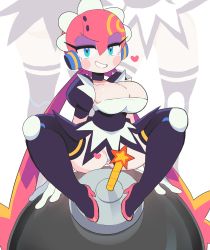 Rule 34 | 1girl, android, black thighhighs, blue eyes, blush, boomina, boomina the maidroid, breasts, gashi-gashi, gloves, high heels, highres, long hair, maid, maid headdress, multicolored hair, red heels, solo, tagme, thighhighs, twintails, two-tone hair