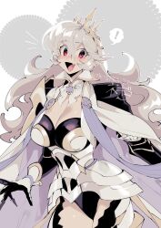 Rule 34 | 1girl, armor, armored leotard, black leotard, breasts, corrin (female) (fire emblem), corrin (female) (silent bloodline) (fire emblem), corrin (fire emblem), crown, fire emblem, fire emblem fates, fire emblem heroes, highres, lace thighhighs, large breasts, leotard, negiwo, nintendo, official alternate costume, overskirt, pointy ears, queen, red eyes, shoulder armor, white hair