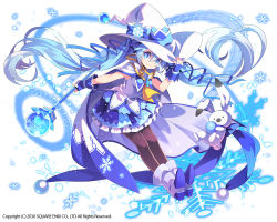 Rule 34 | 1girl, beamed quavers, bf. (sogogiching), blue eyes, blue hair, rabbit, cape, hat, hatsune miku, long hair, looking at viewer, magic circle, musical note, pantyhose, quaver, skirt, snowflakes, twintails, very long hair, vocaloid, wand, white background, witch hat, yuki miku, yukine (vocaloid)