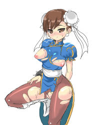 Rule 34 | blush, breasts, capcom, chun-li, cleft of venus, kerger360, large breasts, nipples, pussy, smile, street fighter, torn clothes, uncensored