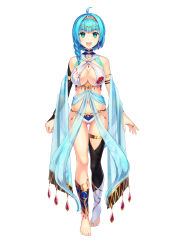 Rule 34 | 1girl, absurdres, ahoge, anklet, aqua eyes, aqua hair, armlet, bangle, bare shoulders, barefoot, bikini, blunt bangs, bracelet, braid, breasts, bridal gauntlets, center opening, chain, choker, collar, collarbone, commentary request, criss-cross halter, dancer, earrings, elbow gloves, fingerless gloves, floral print, flower-shaped pupils, full body, gem, gloves, gluteal fold, gold choker, groin, hairband, halterneck, highres, jewelry, large breasts, luupechi, midriff, navel, o-ring, o-ring top, open mouth, original, revealing clothes, ring, shawl, sidelocks, simple background, single braid, single elbow glove, single fingerless glove, single shin guard, single thighhigh, solo, standing, straight-on, swimsuit, symbol-shaped pupils, symbol in eye, tachi-e, tagme, thigh gap, thighhighs, tiara, white background