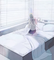 Rule 34 | 10s, 1boy, back, bad id, bad pixiv id, barefoot, barnaby brooks jr., bed, blanket, window blinds, blonde hair, boxers, from behind, indoors, machine wings, male focus, male underwear, mechanical wings, muted color, pillow, short hair, sitting, solo, superhero costume, tiger &amp; bunny, underwear, wariza, wings, yukita819