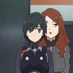 Rule 34 | 10s, 1boy, 1girl, animated, animated gif, black bodysuit, black hair, blue eyes, blush, bodysuit, breasts, brown hair, couple, cum, darling in the franxx, green eyes, hetero, hiro (darling in the franxx), large breasts, long hair, military, military uniform, nana (darling in the franxx), necktie, one eye closed, pilot suit, red neckwear, short hair, sweat, tongue, tongue out, uniform