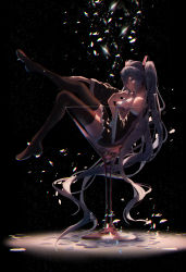 Rule 34 | 1girl, absurdres, bare shoulders, black footwear, black skirt, black sleeves, black thighhighs, blue eyes, blue hair, blue necktie, boots, closed mouth, cocktail glass, collared shirt, commentary, cup, detached sleeves, drinking glass, hair between eyes, hatsune miku, highres, in container, in cup, long hair, long sleeves, necktie, pleated skirt, re:rin, shirt, skirt, sleeveless, sleeveless shirt, smile, solo, thigh boots, thighhighs, twintails, very long hair, vocaloid, white shirt, wide sleeves