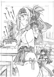 Rule 34 | 1girl, absurdres, ainu, ainu clothes, bandages, bandana, blush, boots, breasts, chopsticks, commentary request, crate, cropped jacket, dress, eating, folded ponytail, food, fundoshi, greyscale, hair between eyes, headband, highres, holding, holding chopsticks, japanese clothes, kamoi (kancolle), kantai collection, kojima takeshi, large breasts, long sleeves, monochrome, noodles, pelvic curtain, ramen, sideboob, sidelocks, sitting, sketch, sleeveless, sleeveless dress, sweatdrop, thick eyebrows, thigh boots, thighhighs, thighs, white dress, white hair, wrist guards