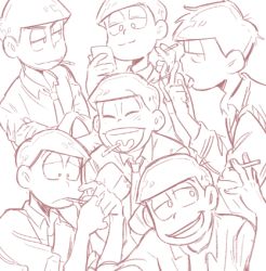 Rule 34 | 10s, 6+boys, :3, bad id, bad twitter id, bowl cut, brothers, cellphone, cigarette, dress, greyscale, half-closed eyes, loose necktie, lowres, male focus, matsuno choromatsu, matsuno ichimatsu, matsuno jyushimatsu, matsuno karamatsu, matsuno osomatsu, matsuno todomatsu, middle finger, monochrome, multiple boys, necktie, o2 (o2mm), osomatsu-kun, osomatsu-san, osomatsu (series), phone, sextuplets, siblings, sketch, sleeves past wrists, smartphone, smile, smoking, tongue, tongue out