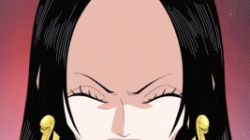 Rule 34 | amazon lily, animated, animated gif, black hair, boa hancock, breasts, cape, center opening, cleavage, earrings, epaulettes, jewelry, large breasts, long hair, lowres, midriff, navel, no bra, one piece, salome (one piece), snake, surprised
