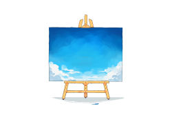 Rule 34 | aimf, artist name, blue sky, canvas (object), cloud, easel, no humans, original, painting (object), signature, simple background, sky, still life, white background