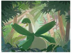 border creatures_(company) game_freak gen_3_pokemon highres jungle nature nintendo no_humans outdoors plant pokemon pokemon_(creature) pokemon_focus tororo_oishi_ym tree tropius white_border