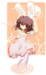 Rule 34 | 1girl, animal ears, bad id, bad pixiv id, rabbit ears, caramelldansen, carrot, female focus, inaba tewi, nejime, plant, short hair, solo, standing, thighhighs, touhou, white background
