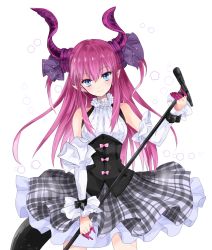 Rule 34 | 10s, 1girl, blue eyes, corset, detached sleeves, elizabeth bathory (brave) (fate), elizabeth bathory (fate), elizabeth bathory (fate/extra ccc), elizabeth bathory (second ascension) (fate), fate/extra, fate/extra ccc, fate/grand order, fate (series), highres, horns, long hair, microphone, pink hair, pointy ears, ribbon, rojiura satsuki : chapter heroine sanctuary, shirt, skirt, sleeveless, sleeveless shirt, smile, solo, tail, torime9999, twintails, two side up, wind, wind lift