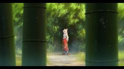 Rule 34 | 1girl, bow, commentary request, day, forest, fujiwara no mokou, hair bow, hands in pockets, letterboxed, long hair, long sleeves, looking at viewer, nature, one-hour drawing challenge, outdoors, pants, red footwear, red pants, shirt, shoes, solo, standing, suspenders, suzu (susan slr97), touhou, white bow, white hair, white shirt, wide shot