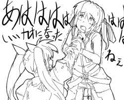 Rule 34 | 00s, 2girls, belt, buckle, greyscale, jacket, lifting person, lyrical nanoha, magical girl, mahou shoujo lyrical nanoha, mahou shoujo lyrical nanoha strikers, monochrome, multiple girls, neck lift, open clothes, open jacket, rkrk, sketch, strangling, takamachi nanoha, teana lanster, twintails, white devil