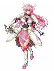 Rule 34 | alternate color, armor, breasts, copyright request, forehead protector, green eyes, highres, long hair, pink hair, raochuu, rapier, smile, sword, weapon