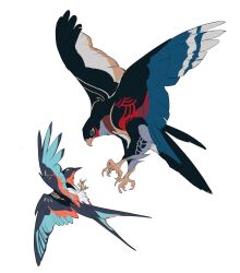 Rule 34 | animal, beak, bird, blue feathers, blue wings, falcon, feathers, highres, multicolored feathers, multicolored wings, nightcrow, no humans, original, talons, white background, wings