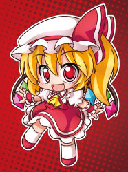 Rule 34 | 1girl, ascot, bad id, bad pixiv id, crystal, fang, female focus, flandre scarlet, hat, hat ribbon, open mouth, red eyes, ribbon, shinjitsu, side ponytail, solo, touhou, wings, wrist cuffs