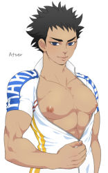 Rule 34 | 1boy, abs, looking at viewer, male focus, muscular, naughty face, nipples, pectorals, smile, solo, undressing, yowamushi pedal