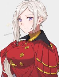 Rule 34 | 1girl, alternate breast size, breasts, commentary request, dress, edelgard von hresvelg, fire emblem, fire emblem: three houses, gloves, highres, large breasts, long hair, looking at viewer, nintendo, official alternate hairstyle, peach11 01, purple eyes, red dress, red gloves, side ponytail, smile, solo, white hair