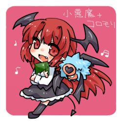 Rule 34 | 1girl, book, character name, creatures (company), female focus, game freak, gen 5 pokemon, head wings, image sample, koakuma, long hair, looking at viewer, lowres, musical note, nintendo, open mouth, pixiv sample, pokemon, pokemon (creature), red eyes, red hair, simple background, tail, takamura, touhou, very long hair, wings, woobat