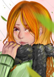 Rule 34 | 1girl, green sweater, highres, mifenami, nami (one piece), one piece, orange hair, scarf, sweater