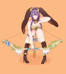 Rule 34 | absurdres, arrow (projectile), bernadetta von varley, bow, bow (weapon), eetososhite, fire emblem, fire emblem: three houses, fire emblem heroes, grey eyes, high heels, highres, leotard, looking at viewer, nintendo, playboy bunny, purple hair, rabbit tail, thighhighs, weapon