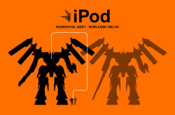 Rule 34 | 2boys, apple inc., armored core, armored core: for answer, armored core 4, digital media player, from software, full body, ipod, ipod ad, mecha, multiple boys, noblesse oblige (armored core), orange background, parody, robot, silhouette, simple background, standing
