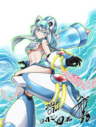 Rule 34 | 1girl, android, annoyed, bikini, blue eyes, blush, breasts, ico (megaman x dive), joints, mechanical arms, mega man (series), mega man x (series), mega man x dive, robot, robot ears, robot girl, robot joints, silver hair, solo, swimsuit, tagme, underboob, werou